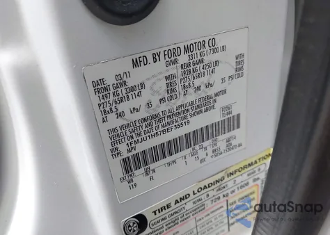 2011 Ford Expedition Xlt from USA, damaged, VIN 1FMJU1H57BEF35519